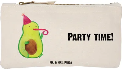 Produktbild von Mr. & Mrs. Panda Pouch Avocado Party Zeit Größe S Klein - Weiß - Geschenk, Etui, Kulturbeutel, Geburtstag, Happy Birthday, Genießen, Stoffbeutel, aufbewahrungsbeutel