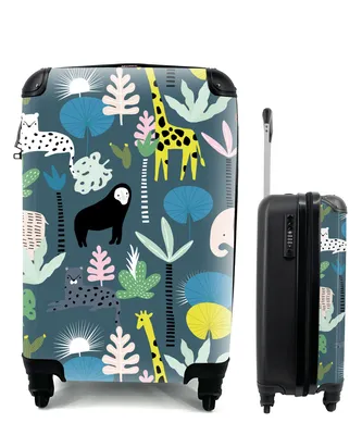 Produktbild von MuchoWow® Koffer Handgepäck Trolley Rollkoffer Kleine Reisekoffer mit 4 Rollen - Dschungel - Tiere - Blau - Cabin Size < 55x40x23 cm & 55x40x20 cm - Fotokoffer - Kabinenkoffer - Boardgepäck - Reise-Box - Reisekoffer - Reisegepäck - Koffer mit Bild - Trolley für Kinder