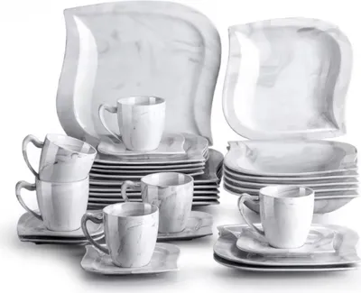 Immagine prodotto di Servizi da tavola nobili - 6 persone - 30 pezzi - Vetroceramica Marmerlook - Piatti da colazione