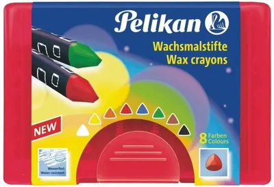 Produktbild von Pelikan Wachsmalstifte wasserfest Kunststoff-Etui mit 8 dicken dreieckigen Stiften und Schaber
