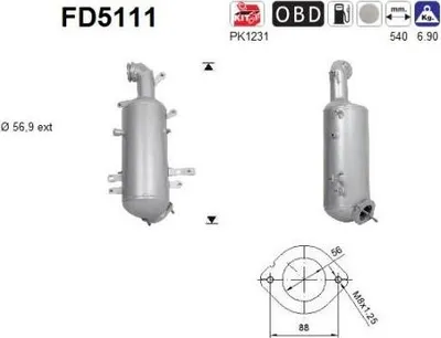 Produktbild von AS FD5111 Dieselpartikelfilter Rußpartikelfilter DPF für OPEL COMBO Kasten/Kombi (X12) Euro 5 Abgasanlage Diesel