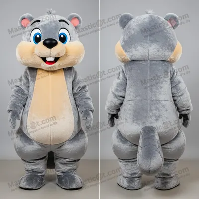 Image de Mascotte MASTICOT Castor en Velours Argenté à Motifs Cartoon