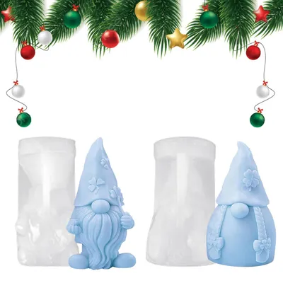 Immagine prodotto di 2 stampi in silicone a forma di Babbo Natale, ideali per creare candele, saponi o decorazioni in cera, perfetti per progetti fai-da-te