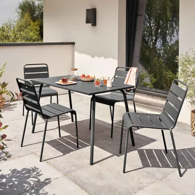 Image de Ensemble table de jardin en métal et 4 chaises anthracite - Oviala Palavas
