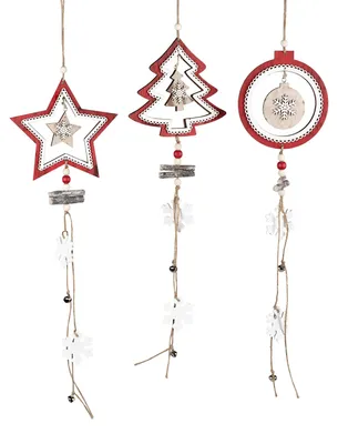 Produktbild von Holzanhänger 3er Set Stern, Weihnachtsbaum, Weihnachtskugel