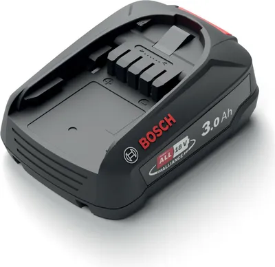 A black and gray Bosch power tool battery pack with red accents is shown on a white background.