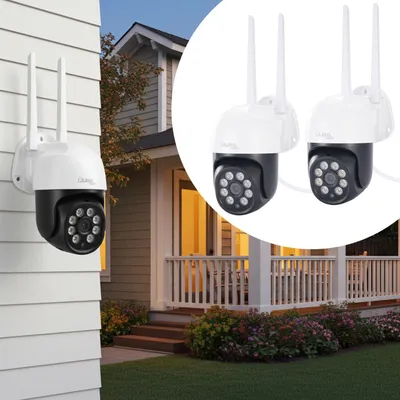 Produktbild von 2er-Set WLAN Outdoor Überwachungskamera 2K: IP66, Pan-Tilt: Volle Kontrolle & brillante Überwachung für Ihr Zuhause – Tag & Nacht