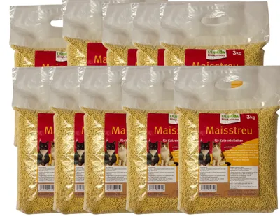 Produktbild von Maisstreu Katzenstreu 30 kg (10 Säcke je 3 kg) – 100 % natürlich & biologisch abbaubar – klumpend, staubfrei & geruchsneutral
