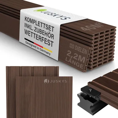 Produktbild von JUSKYS® WPC Terrassendielen 40 m², inkl. Unterkonstruktion & Clips – Braun