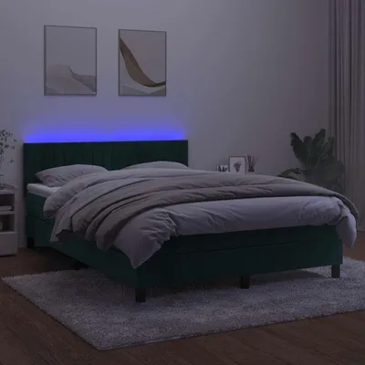 Obrázok produktu pre vidaXL Boxspring posteľ s matracom a LED diódou Tmavo zelená 140x190 cm Velvet