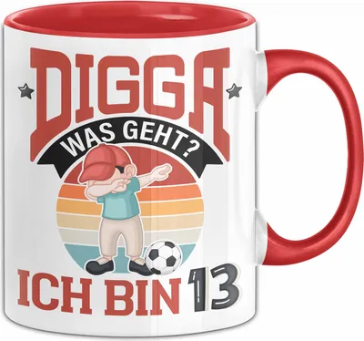 Produktbild von 13. Geburtstag Geschenk Tasse Becher Jungs Sohn Geburtstagsgeschenk Digga Was geht Ich Bin 13 Teenager (Rot)