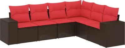 Produktbild von vidaXL 6-teiliges Gartensofa-Set mit Kissen, braun, Polyrattan