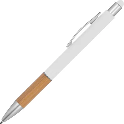 Produktbild von Touchpen Kugelschreiber / mit Bambusgriffzone / Farbe: weiß