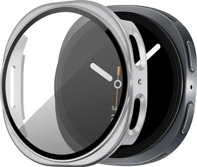 Produktbild von Bandz PC-Hartschalenetui mit Bildschirmschutz - passend für Samsung Galaxy Watch 8 - 44mm - Hartplastik-Schutzhülle - Vollschutz (silber)