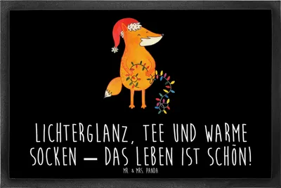 Produktbild von Mr. & Mrs. Panda Fußabtreter Fuchs Weihnachten 60 x 90 cm - Schwarz - Geschenk, fußmatte, Schmutzfangmatte, Winter, Heiligabend, Fussmatte, Gummimatte, Schmutzmatte