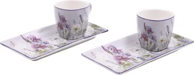 Produktbild von HOME ELEMENTS Espresso-Set 2 x 65 ml mit Untersetzern, Lavendel