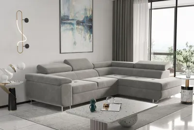 Produktbild von Kaiser Möbel Ecksofa mit schlaffunktion und bettkasten, Eckcouch ATOM Hellgrau Rechts