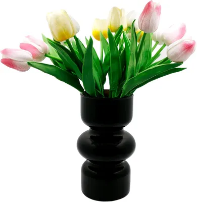 Obrázek produktu pro Skleněná váza, geometrický design, výška 18 cm, vhodná pro tulipány, černá barva