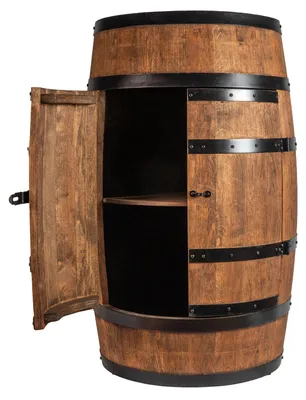 Produktbild von Holzfass mit Türen in Farbton Wenge Hausbar mit LED  – Weinregal & Flaschenständer, Bar oder Partykeller – ca. 80 cm Ohne LED