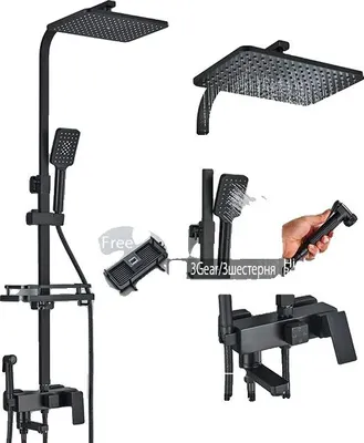 Immagine prodotto di Set di miscelatori per doccia, 4 vie regolabili, design moderno, nero 4 vie a