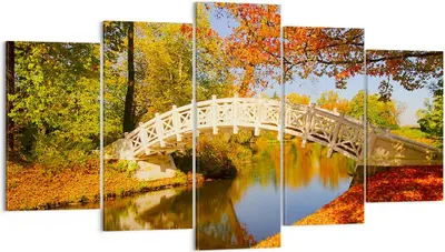 Produktbild von Bild auf Leinwand - Leinwandbild - Stream Fußgängerbrücke Herbst - 160x85cm - Wand Bild - Wanddeko - Leinwanddruck - Bilder - Kunstdruck - Wanddekoration - Leinwand bilder - Wandkunst - EA160x85-2654