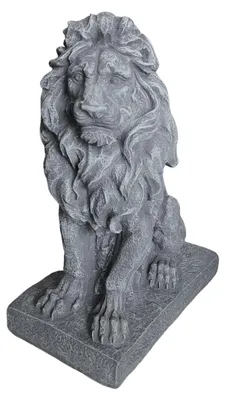 Leeuwenfigur mit Sockel, 38 x 17 x 27 cm, grau, Polyresin