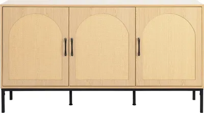 Image de Best Mobilier Nagato - buffet bas - cannage et effet bois - 3 portes - 150 cm , Bois / Noir