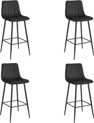 Image de Tabouret Valora POZZA, velours noir, pieds noirs x4 - Lot de 4 élégants tabourets en velours noir