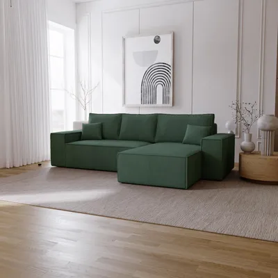 Produktbild von Ecksofa mit Schlaffunktion Bergamo L - Sofa 275 cm mit Bettkasten - Rechts, Ecksofa L-Form, Schlafsofa, Cordstoff Grün (Poso 14)