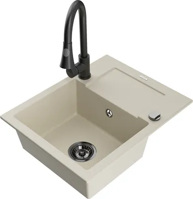 Produktbild von Mexen Enzo 1 Becken-Granitspüle mit Abtropffläche und Mischbatterie Elia, Beige - 6506-69-670101-70