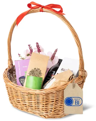 Obrázok produktu pre Creative Home Oválny prútený košík s uškom | 37 x 30 x 37 cm (+/- 1 cm) | Strednej veľkosti a ľahký | Prírodná farba | Ručne pletený | Univerzálny a odolný darčekový košík