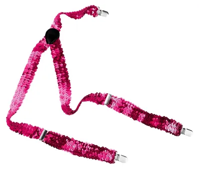 Produktbild von Pailletten Glitzer Hosenträger in Y-Form, Uni, individuell einstellbare Größe, für Hochzeit, Fasching, Party Kostüm - verschiedene Farben - (Pink)