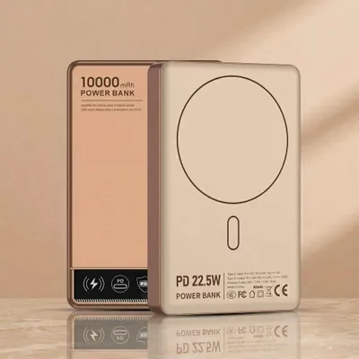 Produktbild von AIORBER Magnetische Powerbank 10000mAh Kabelloses Schnellladegerät PD 22,5W Induktive Externe Batterie USB C für Smartphone Tablet Gold