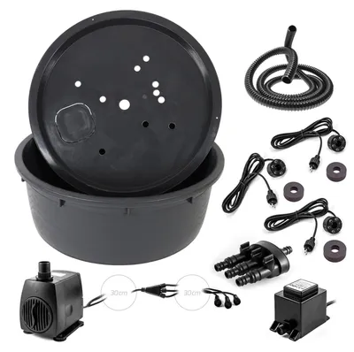 Produktbild von CLGarden 88cm Springbrunnenbecken Set mit großem 150 Liter Wasserbecken und GFK Abdeckung Springbrunnenpumpe SP3 DIY LED Belechtung