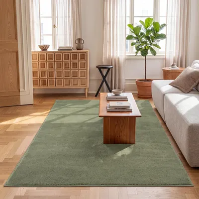 Produktbild von Waschbarer Kurzflor Teppich, rutschfest & weich, Einfarbig für Wohnzimmer, Schlafzimmer, Küche & Kinderzimmer