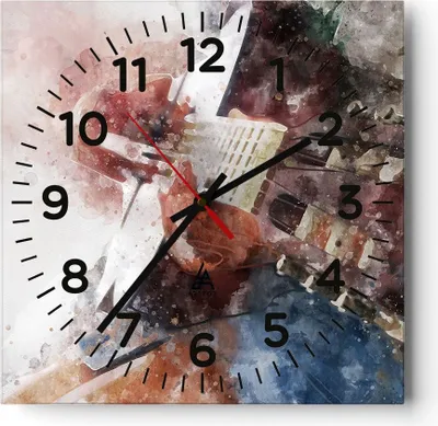 Produktbild von Wanduhr - Quadrat - Glasuhr - Gitarre Musik - 40x40cm - Schleichendes Uhrwerk - Lautlos - zum Aufhängen bereit - Dekoration Modern - Wanddekoration aus Glas - C4AC40x40-4000