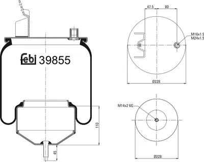 Produktbild von FEBI BILSTEIN Luftfederbalg 39855 Hinten Links Hinten Rechts für VOLVO FH 16 250mm 355mm 228mm 169mm