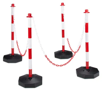 Image de 8 poteaux de chaîne, dimensions 82 x 112 x 28 cm, poteaux de sécurité en plastique, pouvant être remplis d'eau, de couleur rouge et blanc