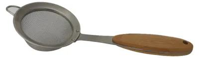 Produktbild von Küchen-Sieb Ø10 cm EUROHOME® – aus Edelstahl und Bambus, 28x10x5cm – weiterer Küchenhelfer aus rostfreiem Edelstahl mit einem schönen Griff aus Bambus