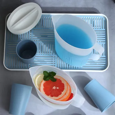 Produktbild von Kunststoffkrug Mit Deckel 1 Stück, Nordisches Rosa, Oval Groß Verdickter Teil, Für Heiße Und Kalte Getränke, Eistee Limonade Wasser
