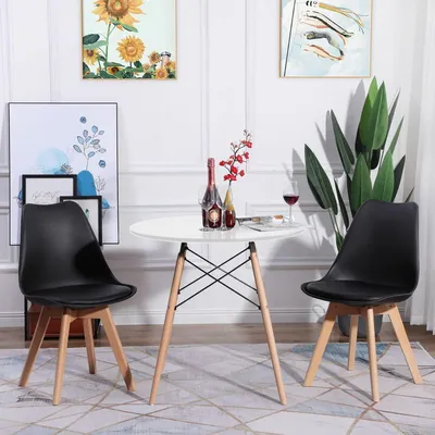 Produktbild von Esstisch-Set mit 2 Stühlen rund 80 cm MDF Schwarz Weiß
