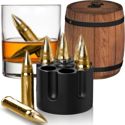 Produktbild von Whiskey Steine Edelstahl Eiswürfel Holzfass Weihnachtsgeschenk