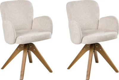 Produktbild von BELIANI Drehbarer Esszimmerstuhl 2er Set Hellbeige Stoff Braune Holzbeine Gepolstert Moderner Stil Drehstühle Polsterstühle Esszimmer
