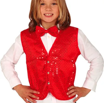 Produktbild von Pailletten Westen Kinder Karnevalskostüm Feier Gold Silber Glanz Festlich Kostüm Party Mode Funkel Glamour Kinderfeest, Farbe: Rot