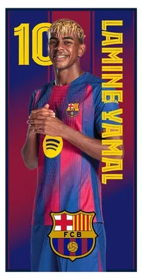 Produktbild von Unyqoos® FC Barcelona Lamine Yamal Mikrofaser-Badetuch – offizielles Strandtuch 70×140 cm, 100% Polyester, leicht & schnelltrocknend