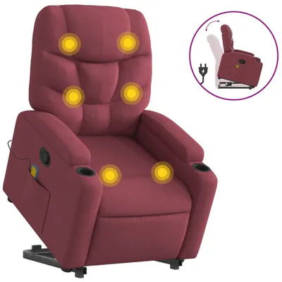 Immagine prodotto di vidaXL Poltrona massaggiante con ausilio per la posizione eretta in tessuto rosso vino