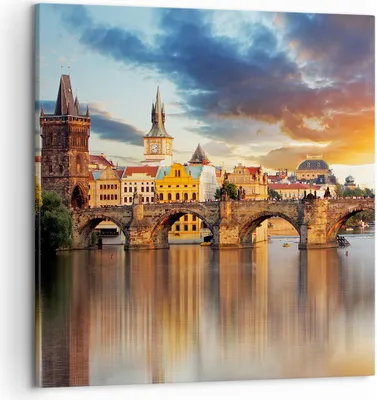 Produktbild von Bild auf Leinwand - Leinwandbild - Prag brücke geschichte fluss - 50x50cm - Wand Bild - Wanddeko - Leinwanddruck - Bilder - Kunstdruck - Wanddekoration - Leinwand bilder - Wandkunst - AC50x50-2819