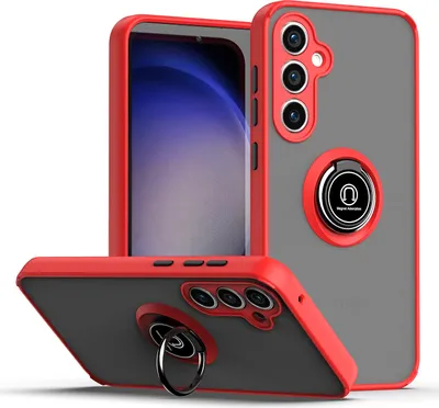 Produktbild von Hülle für Samsung Galaxy S23 FE Ring Halter Ständer Matte Transluzent TPU Rahmen Stoßfest Schutzhülle Rot