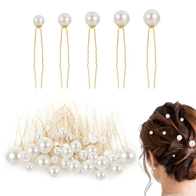 Image de TRANKIELO® - Ensemble de barrettes pour cheveux pour mariée - 36 pièces - Accessoires pour cheveux de mariée dorés - Perles synthétiques et métal