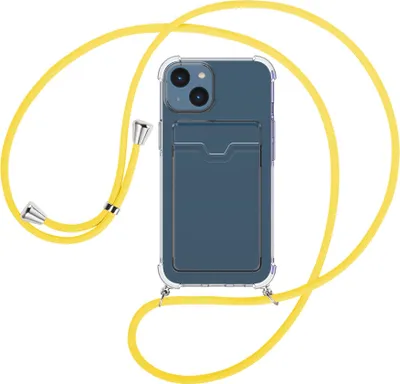 Produktbild von Handykette Backcover-Schutzhülle mit Band (Metall silberfarben) für Apple iPhone 15 - gelb